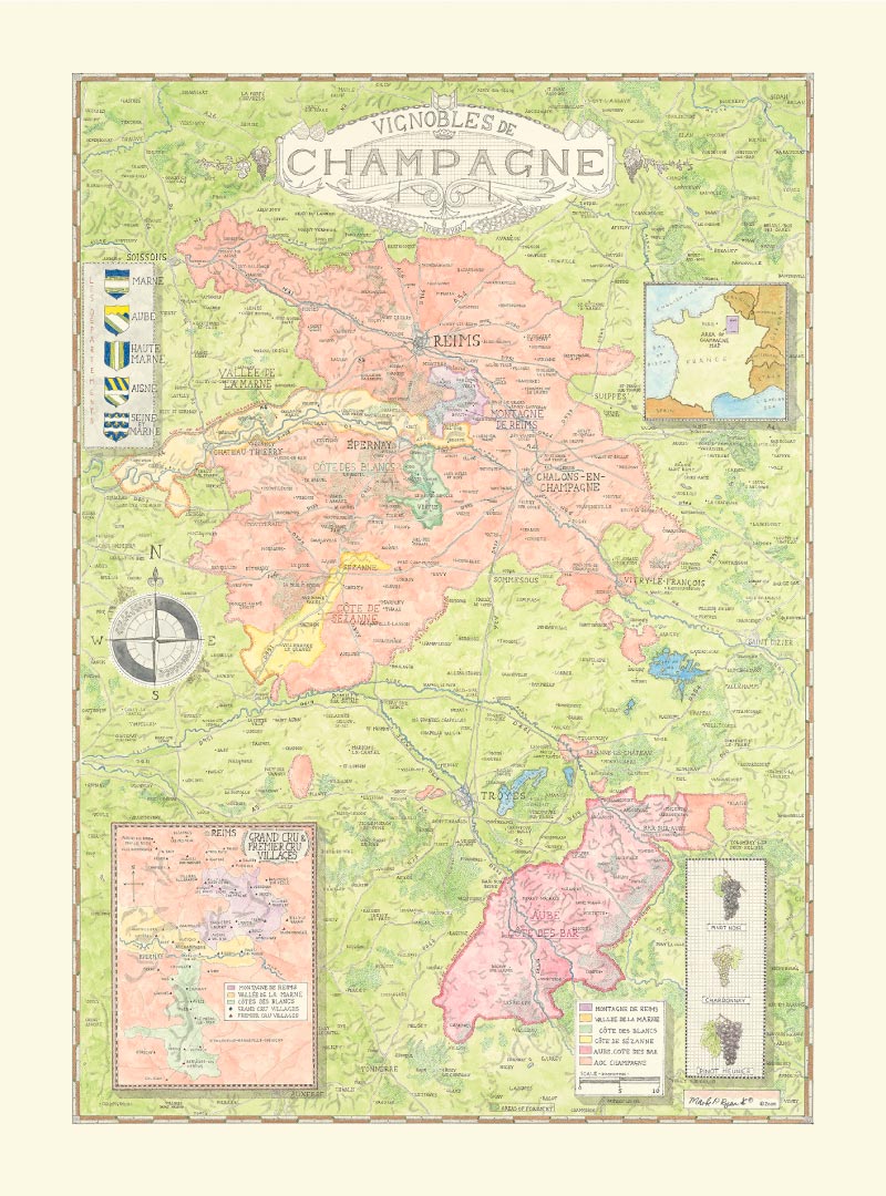 Champagne Wine Map Mark P Ryan Artist